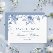 Elegante Victoriaans Blauwe Franse Bloemen Huwelij Save The Date