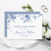 Elegante Victoriaans Blauwe Franse Bloemen Huwelij Save The Date