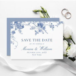 Elegante Victoriaans Blauwe Franse Bloemen Huwelij Save The Date