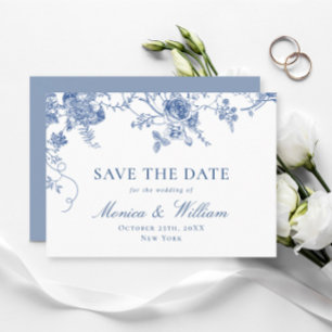Elegante Victoriaans Blauwe Franse Bloemen Huwelij Save The Date