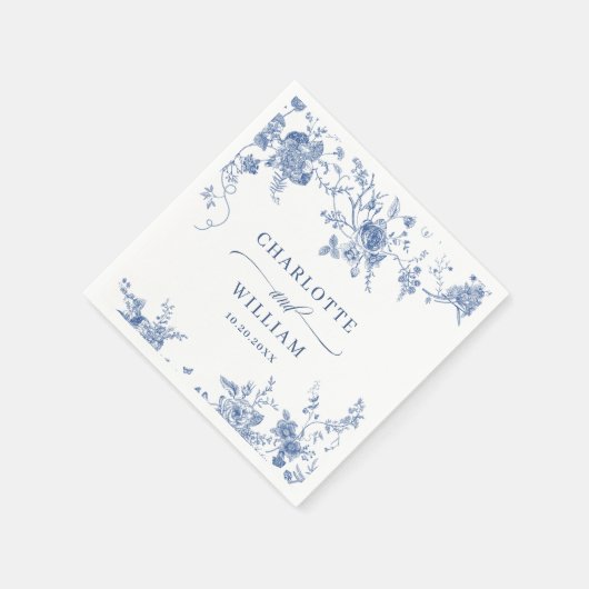 Elegante Victoriaans Blauwe Franse Bloemen Huwelij Servet (Hoek)