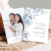 Elegante Victoriaans Blauwe Franse Bloemen Trouwfo Save The Date