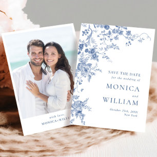 Elegante Victoriaans Blauwe Franse Bloemen Trouwfo Save The Date