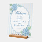 Elegante Victoriaans Blauwe Hydrangea bruiloft Wel Acryl Bord (Hoek)