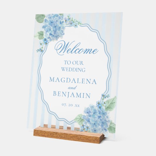 Elegante Victoriaans Blauwe Hydrangea bruiloft Wel Acryl Bord (Hoek)