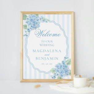 Elegante Victoriaans Blauwe Hydrangea bruiloft Wel Poster