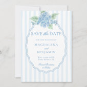 Elegante Victoriaans Blauwe Hydrangea Fotobruiloft Save The Date (Voorkant)