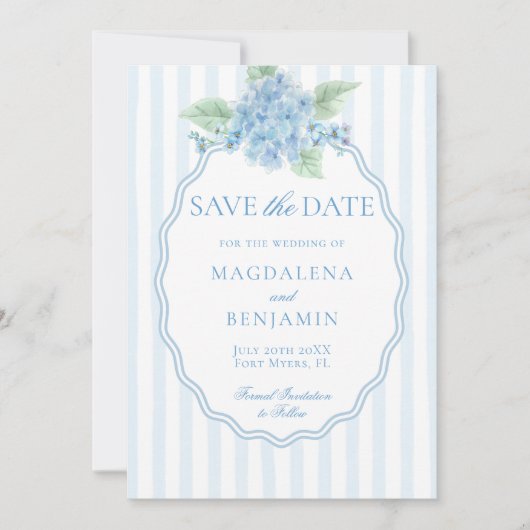 Elegante Victoriaans Blauwe Hydrangea Fotobruiloft Save The Date (Voorkant)