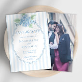 Elegante Victoriaans Blauwe Hydrangea Fotobruiloft Save The Date