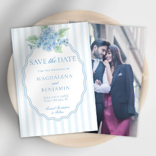 Elegante Victoriaans Blauwe Hydrangea Fotobruiloft Save The Date