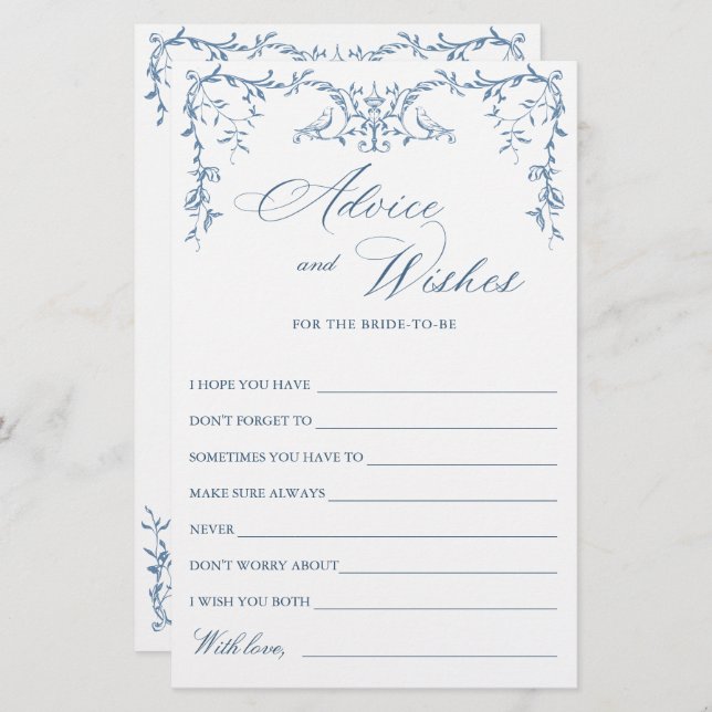 Elegante Victoriaans  Blauwe Wensen & Advies Kaart (Voorkant / Achterkant)