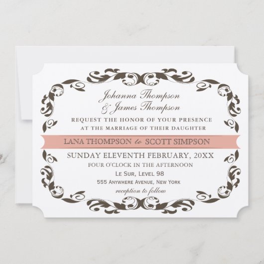 Elegante Victoriaans bloei filigraan witte bruilof Kaart (Voorkant)