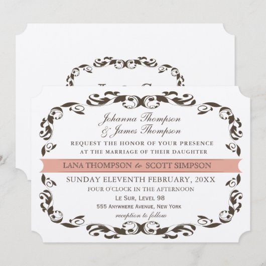 Elegante Victoriaans bloei filigraan witte bruilof Kaart (Voorkant / Achterkant)