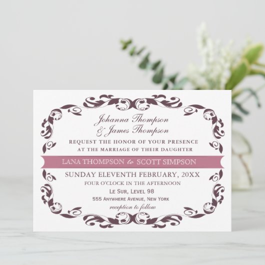 Elegante Victoriaans bloei filigraan witte bruilof Kaart (Staand voorkant)