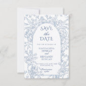 Elegante Victoriaans Bloemen Franse Blauwe Toile F Save The Date (Voorkant)
