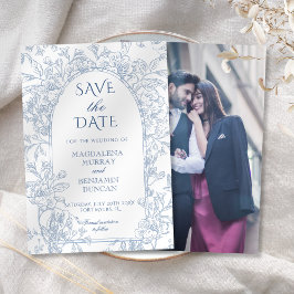 Elegante Victoriaans Bloemen Franse Blauwe Toile F Save The Date