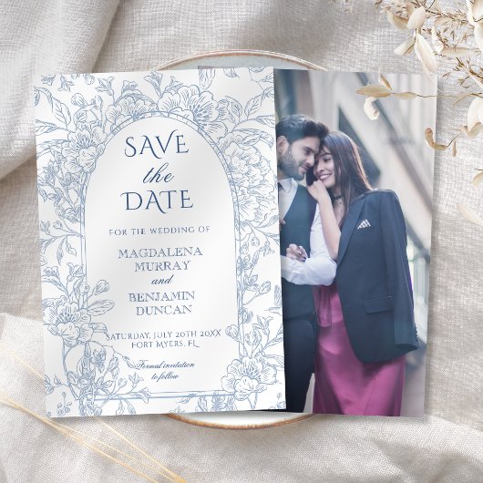 Elegante Victoriaans Bloemen Franse Blauwe Toile F Save The Date