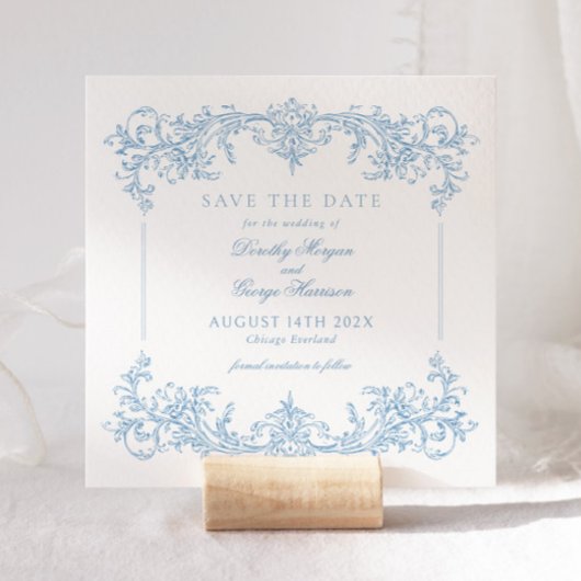 Elegante Victoriaans Blue Wedding Save the Date