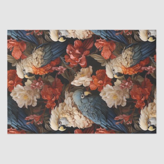 Elegante  Victoriaans Boho Oerwoud papegaaien Tissuepapier (Voorkant)