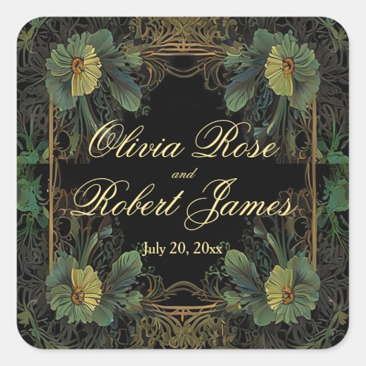 Elegante Victoriaans botanische bruiloft Vierkante Sticker (Voorkant)
