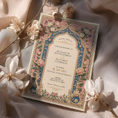 Elegante Victoriaans bruiloft Roze & Blauwe Bloeme Kaart