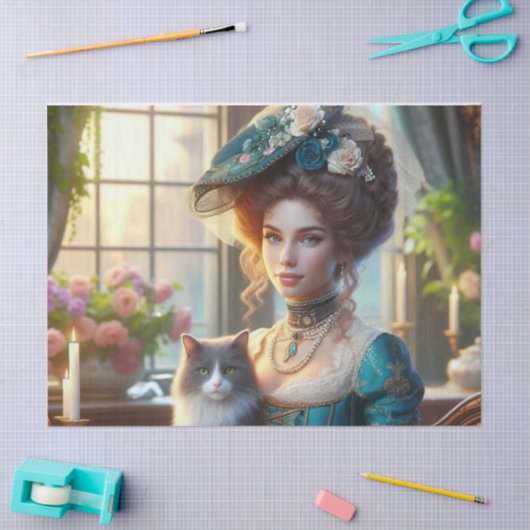 Elegante Victoriaans dame en kat Tissuepapier (Craft)