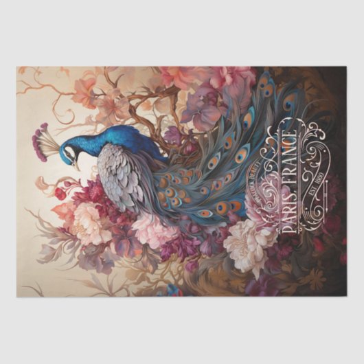Elegante Victoriaans Decoupage Boho Peacock Tissuepapier (Voorkant)