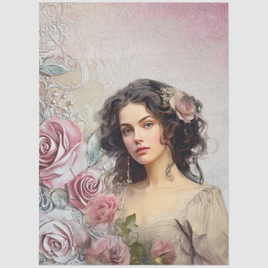 Elegante Victoriaans Era Lady Lavendel Rozen & Kan Tissuepapier (Voorkant)