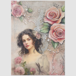 Elegante Victoriaans Era Lady Pink Roses & Lace Tissuepapier