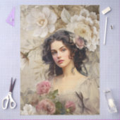 Elegante Victoriaans Era Lady White & Roze Bloemen Tissuepapier (Craft)