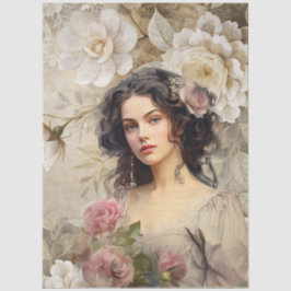 Elegante Victoriaans Era Lady White & Roze Bloemen Tissuepapier