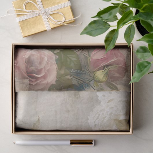 Elegante Victoriaans Era Lady White & Roze Bloemen Tissuepapier (Geschenk)