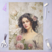 Elegante Victoriaans Era Lady White & Roze Bloemen Tissuepapier (Craft)