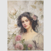 Elegante Victoriaans Era Lady White & Roze Bloemen Tissuepapier (Voorkant)