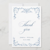 Elegante Victoriaans Floral Dusty Blue Wedding Bedankkaart (Voorkant)