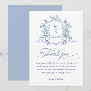 Elegante Victoriaans  Floral Dusty Blue Wedding Bedankkaart