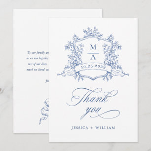 Elegante Victoriaans  Floral Dusty Blue Wedding Bedankkaart