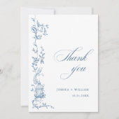 Elegante Victoriaans  Floral Dusty Blue Wedding Bedankkaart (Voorkant)