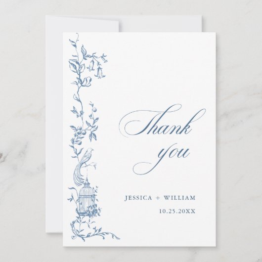 Elegante Victoriaans  Floral Dusty Blue Wedding Bedankkaart (Voorkant)