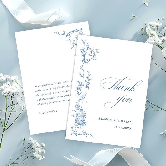 Elegante Victoriaans  Floral Dusty Blue Wedding Bedankkaart