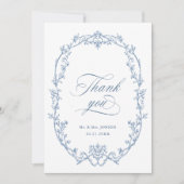Elegante Victoriaans  Floral Dusty Blue Wedding Bedankkaart (Voorkant)