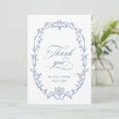 Elegante Victoriaans  Floral Dusty Blue Wedding Bedankkaart (Staand voorkant)