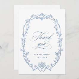 Elegante Victoriaans Floral Dusty Blue Wedding Bedankkaart