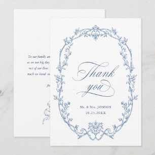 Elegante Victoriaans  Floral Dusty Blue Wedding Bedankkaart