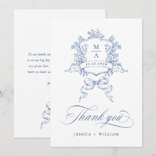 Elegante Victoriaans  Floral Dusty Blue Wedding Bedankkaart