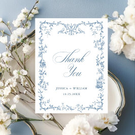 Elegante Victoriaans  Floral Dusty Blue Wedding Briefkaart