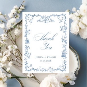 Elegante Victoriaans  Floral Dusty Blue Wedding Briefkaart