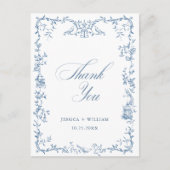 Elegante Victoriaans  Floral Dusty Blue Wedding Briefkaart (Voorkant)