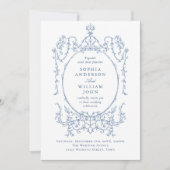 Elegante Victoriaans  Floral Dusty Blue Wedding Kaart (Voorkant)