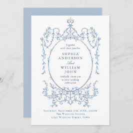 Elegante Victoriaans  Floral Dusty Blue Wedding Kaart